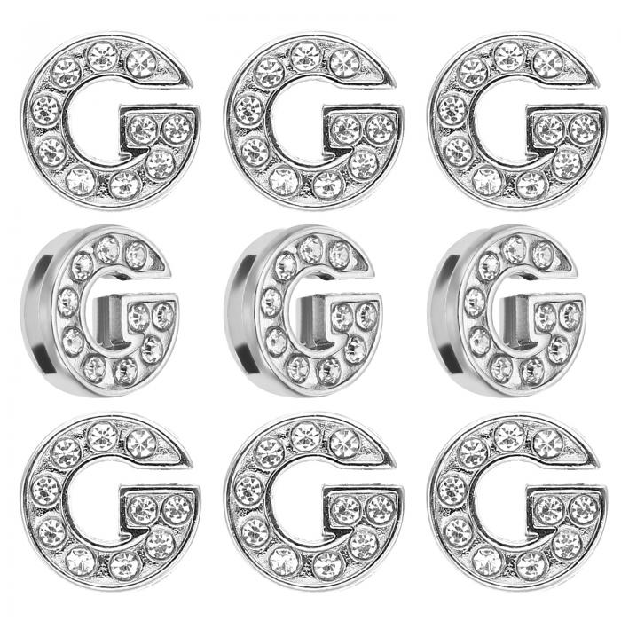 PATIKIL 30個 レター装飾 ラインストーンレター装飾水晶アルファベットスライドリストバンド装飾ペンダント 宝石メイキングレザーカラーネックレスブレスレットヘアクリップ用 シルバー色 G