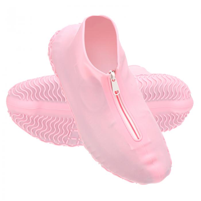 PATIKIL 防水シューズカバー シリコン製滑り止めレインシューズカバー 男女兼用 9-10.5サイズ対応 ピンク色