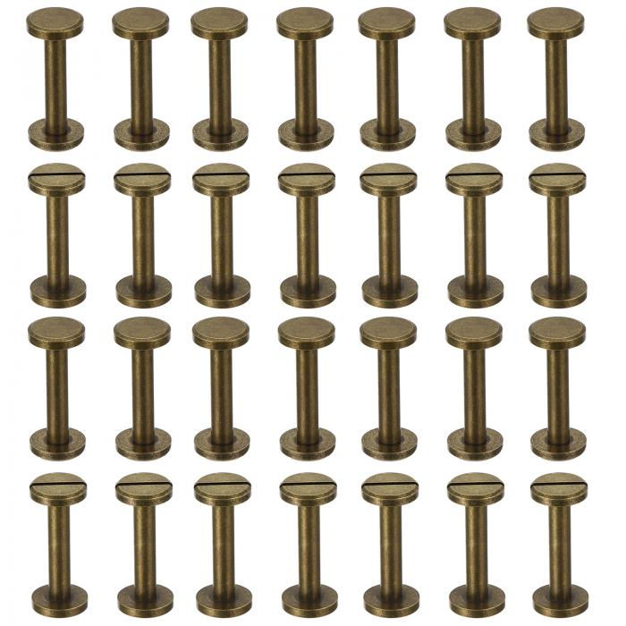 PATIKIL シカゴスクリュー25セット 20mm L シカゴスクリュースロット付きバインディングポストスクリューボルトリベット 真鍮製ファスナー接続部品 レザーベルト スクラッ プブック フォトアルバム用 ブロンズ色