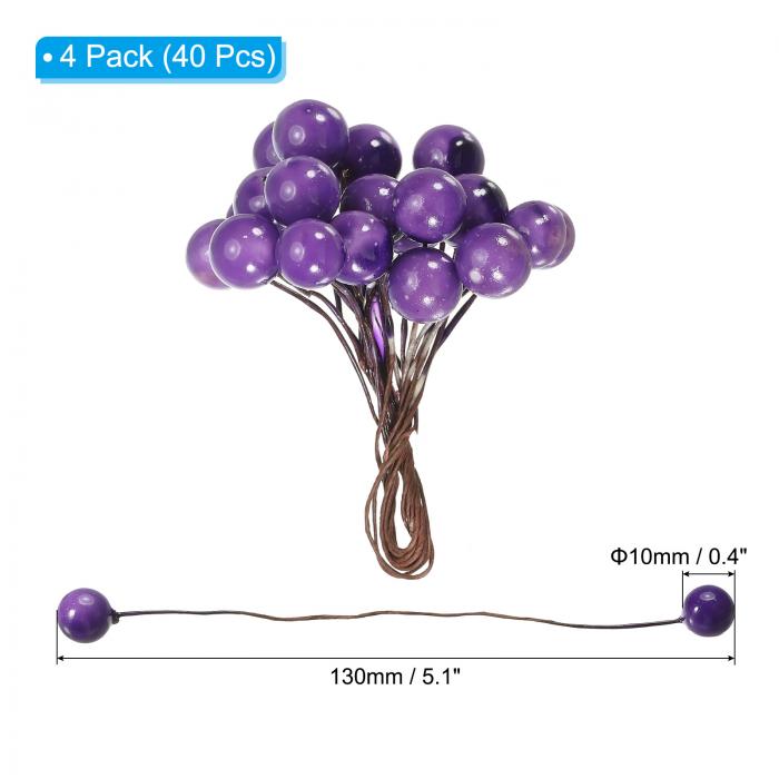 PATIKIL 10mm人工ベリー 40個 人工ホリーベリー ワイヤーステム付き DIYクリスマスツリーホームパーティーウェディング装飾用 パープル 3