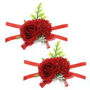 PATIKIL 人工コサージュリストレット 2個セットの花のリストコサージュブートニア ウェディングプロムパーティーアクセサリー レッド