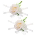 PATIKIL 人工コサージュリストレット 2個セットの花のリストコサージュブートニア ウェディングプロムパーティーアクセサリー オリジナルホワイト