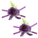 PATIKIL 人工コサージュリストレット 2個セットの花のリストコサージュブートニア ウェディングプロムパーティーアクセサリー 深紫色