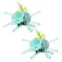 PATIKIL 人工コサージュリストレット 2個セットの花のリストコサージュブートニア ウェディングプロムパーティーアクセサリー ライトブルー