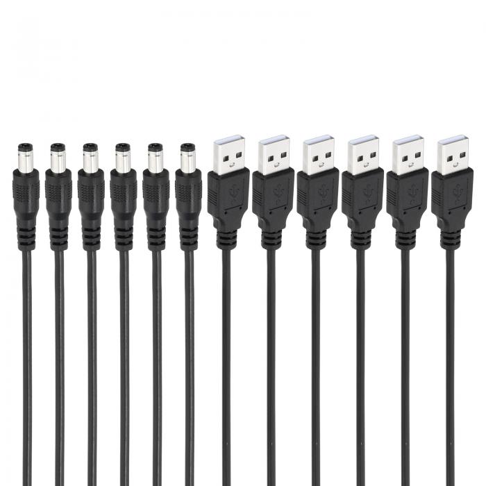 PATIKIL 3フィート US BからDC 5.5x2.5mmバケットジャック電源コード 24AWGワイヤーアダプターコネクタ充電コード 黒 6個セット ライト 扇風機 スピーカー 卓上ランプ用
