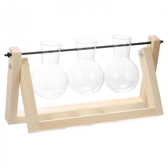 PATIKIL 繁殖用花瓶 木製スタンド付き プランターガラス花瓶 水耕栽培植物 ホームオフィス装飾 新築祝..