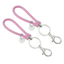 PATIKIL キーチェーンブレスレット 女性と男性 ため 2個セット 編み込みレザーリストレットキーチェーン 車 キーホルダー バッグ 装飾 ピンク色