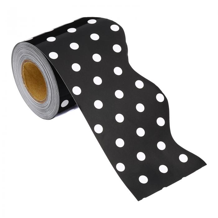 PATIKIL 5.7 cm x 10 M 掲示板ボーダー ホワイト ドットスカラップトリムストリップ壁装飾 ロッカー教室コルクポスター用 黒ボード ホワイトボ...