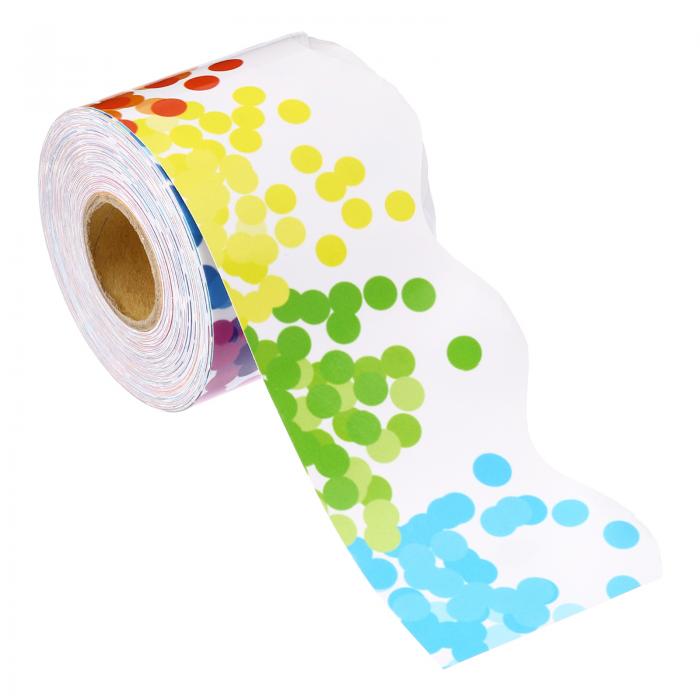 PATIKIL 5.7 cm x 20 M 掲示板ボーダー カラフルなドット スカラップトリムストリップ壁装飾 ロッカー教室コルクポスター用 黒ボード ホワイト...