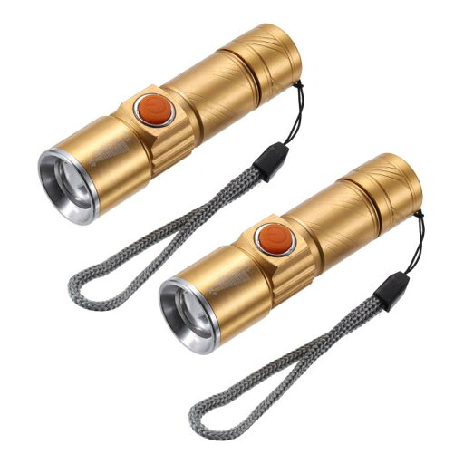PATIKIL 拡張可能なLEDフラッシュライト 2個セット 3モード 395nm アルミニウム製 US B充電可能 白色光 夜間観察 キャンプ ハイキング用 ゴー ルデン PATIKIL 拡張可能なLEDフラッシュライト 2個セット 3モード 395nm アルミニウム製 US B充電可能 白色光 夜間観察 キャンプ ハイキング用 ゴー ルデン