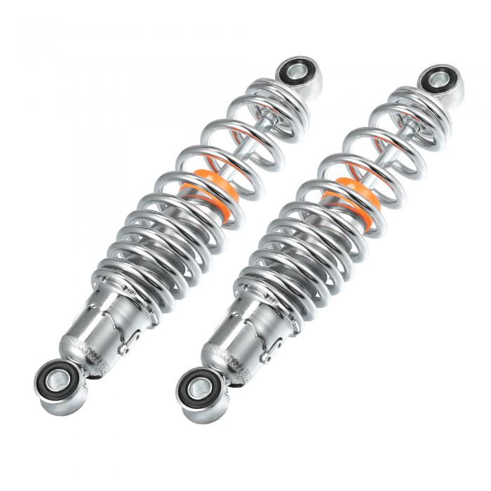 A ABSOPRO オートバイ用リアサスペンションショック 250mm 調整可能 50cc 70cc 90cc 125cc ほとんどのオートバイ ATV モペッド メタル クローム シルバートーン 1ペアのサムネイル