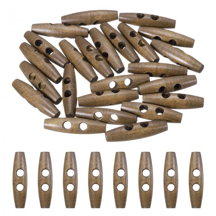 uxcell 24個 木製トグルボタン 50mm/2" 2穴ウッドオリーブ製ボタン DIYクラフトコートセーター衣類ジャケットブレザーバッグ コーヒー