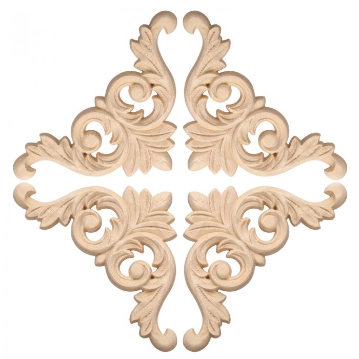 uxcell 木彫りアップリケオンレイ 10x10 cm/3.9x3.9 in 塗装されていない小さな木製コーナーフラワーカービングデカール ミラー キャビネッ...
