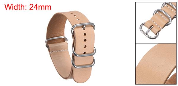 uxcell メンズ・レディース用24mmクイックリリースソフト交換用ウォッチストラップ シルバーステンレススチール製5リングバックル付きの本物のレザーウォッチバンド サンディータン