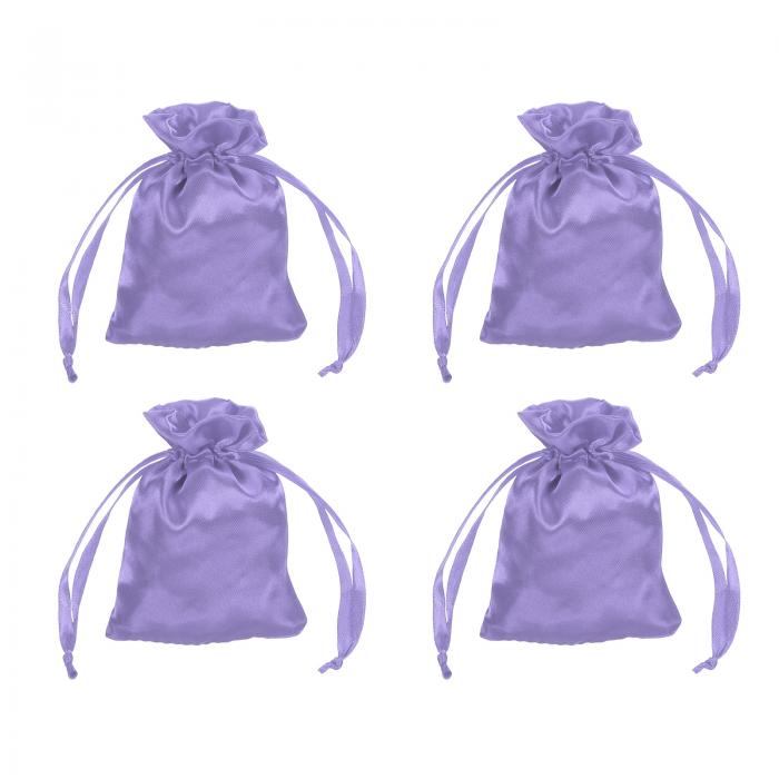 uxcell 引き締め付きサテンバッグ、3x4インチのウェディングファボーバッグミニギフトパッケージングバッグ、バースデークリスマス宝石パーティー用（パープル、4個入り）
