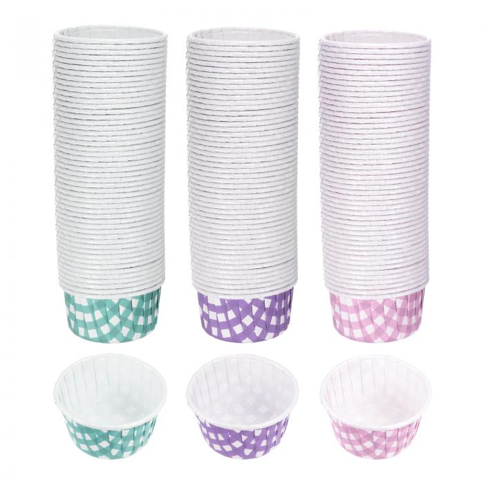 uxcell 150個の標準カップケーキライナー カップケーキカップ パーティー ウェディング ピンク ブルー パープル用の使い捨てオーブンセーフベーキングペーストリーカップ