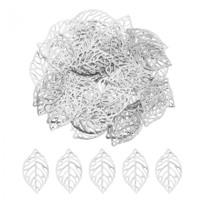 uxcell 100個のホローリーフ装飾ペンダント メタル製のホローツリーリーフ装飾クラフト DIYイヤリング ..