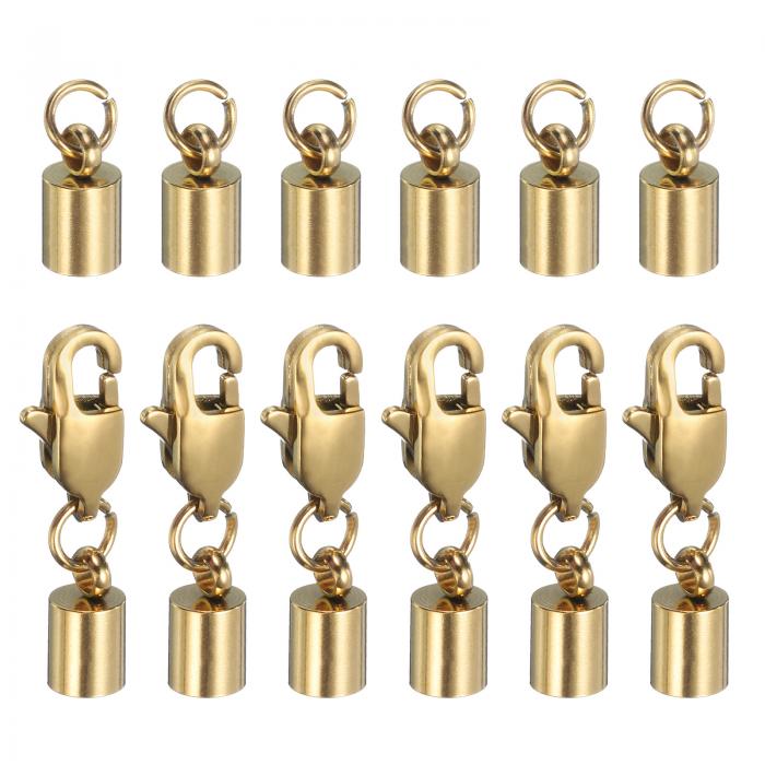 uxcell 6個セット コードエンドキャップ 4mm内径 ステンレス製 金色トーン ロブスタークローフックテー..