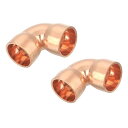 uxcell 0.75インチ 90度エルボーショートターン銅パイプフィッティングコネクター(スウェットソルダー接続)2個セット 配管用 36x36mm
