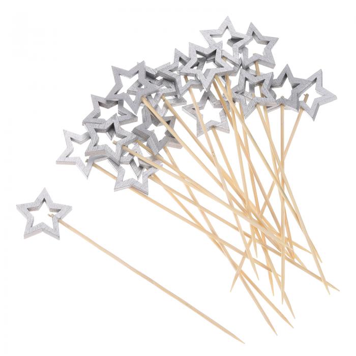 uxcell カク テルつまようじ 竹 中空の星型 ロングフルーツスティック装飾 カク テル串ピック ドリンク 前菜 フルーツ用 シルバー 140 mm 100個