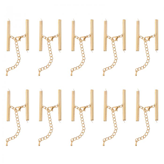 uxcell 20セット スライド式エンドク ラスプ ロブスタークロウク ラスプと延長チェーン付き 40mm チューブスライダー クリンプコードエンド DIY クラフト作成用 ライト金色