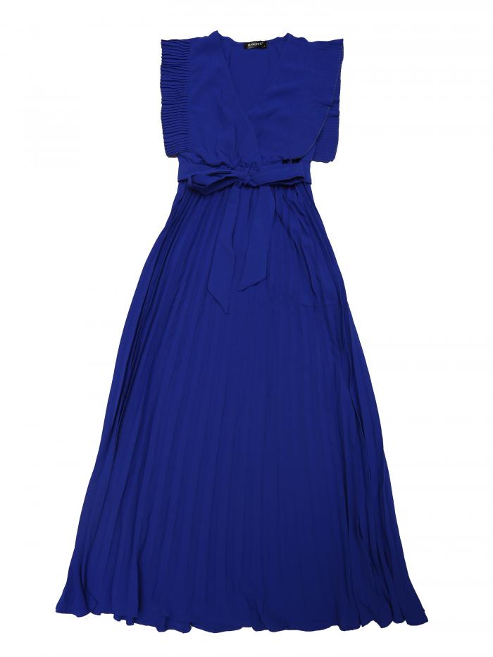 Allegra K レディース ミディドレス ラップ Vネック ノースリーブ プリーツドレス ロイヤルブルー S