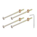 uxcell 4個 六角ソケットヘッドボルトとバケットナット M6 x 120mm ソケット家具ベッドボルトとレンチ ブロンズカラー