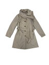Allegra K レディース用冬コート ボタンダウン カジュアル スカーフ ジャケット ベルト付き グレー M