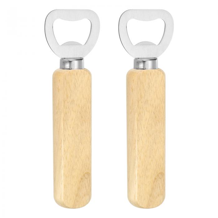 uxcell ボトルオープナー 2個セット - 木製ハンドル ステンレス製ビールボトルオープナー バーテンダー用 手持ち型 彫刻入りボトルオープナー バー キッチン 家庭 レストラン用