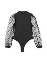 Seta T Women's Bodysuit Mock Neck Polka Dot Mesh Sheer Long Sleeve Slim Fit Ribb...