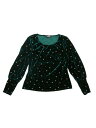 Allegra K レディース ベルベットブラウス メタリック クリスマス 光沢 クルーネック 長袖ブラウス トップス ダークグリーン S