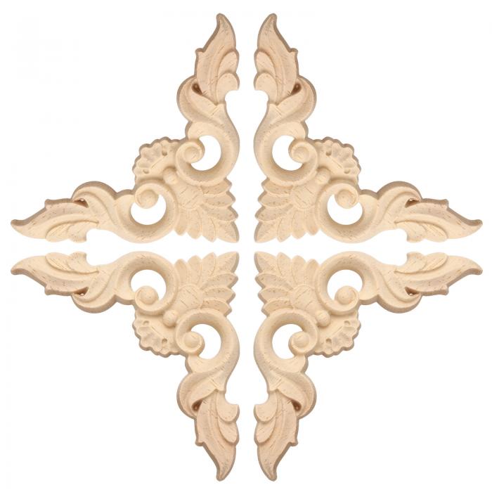 uxcell 木彫りのアップリケオンレイ 12x12 cm/4.7x4.7 in 塗装されていない小さな木製の角飾り 花の彫刻 鏡 キャビネット 壁 チェスト ...