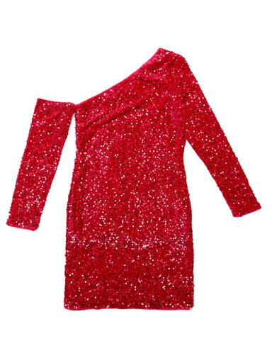 Allegra K レディース スパンコールドレス ベルベット ワンショルダー パーティー ドレス ホットピンク XS Allegra K レディース スパンコールドレス ベルベット ワンショルダー パーティー ドレス ホットピンク XS