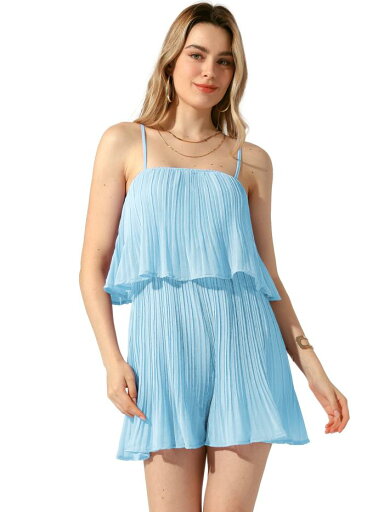 Allegra K レディース シフォン ロンパース レイヤー フリル スパゲッティ ストラップ ショーツ ジャンプスーツ ブルー S Allegra K レディース シフォン ロンパース レイヤー フリル スパゲッティ ストラップ ショーツ ジャンプスーツ ブルー S