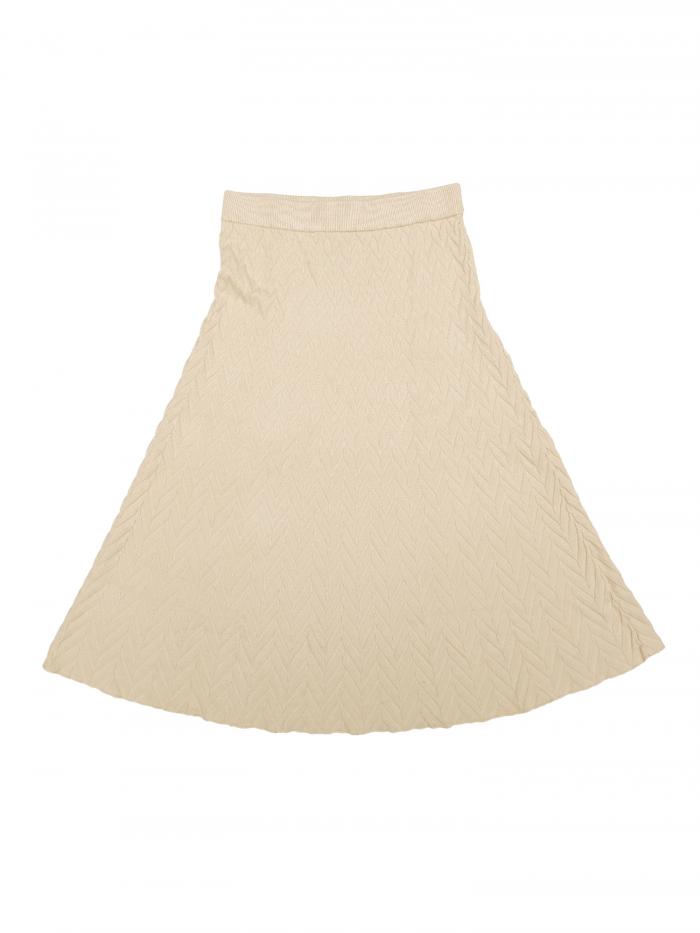 Seta T レディース リブニット Aラインスカート 伸縮性ハイウエスト ストレッチセーター ミディスカート ベージュ XL