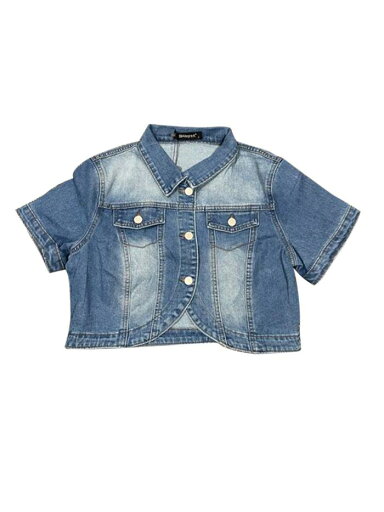 Allegra K ジャケット デニム ターンダウンカラー 半袖 クロップ 前開き ジーンズ カジュアル レディース デニムブルー XL Allegra K ジャケット デニム ターンダウンカラー 半袖 クロップ 前開き ジーンズ カジュアル レディース デニムブルー XL