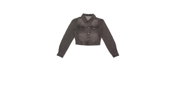 Allegra K デニムジャケット ジージャン Gジャン パフスリーブ クロップド ショート丈 軽量 コットン レディース ブラックグレー L