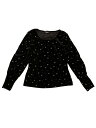 Allegra K レディース ベルベットブラウス メタリック クリスマス 光沢 クルーネック 長袖ブラウス トップス ブラック XS