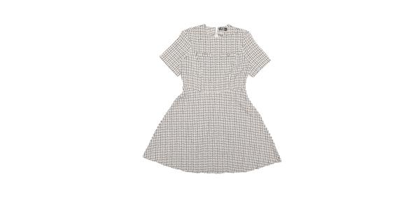 Allegra K レディース 半袖 チェック柄 ツイード ドレス ジッパー ボタン カジュアル ミニドレス アプリコット XS