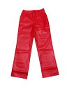 Allegra K パンクパンツ ロングパンツ ハイウエストス トレートレッグ カジュアル PU フェイクレザー レトロ 光沢感 レディース レッド S