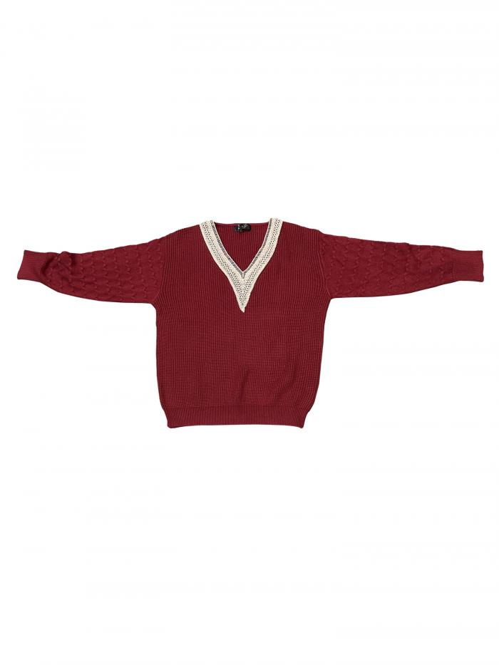 Seta T レディース 長袖セーター トレンディ レース Vネック ニット ドロップショルダー プルオーバー ..