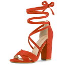 Allegra K レースアップ サンダル シューズ 十字形フロント ブロックヒール レディース オレンジ 24.5 cm(4)