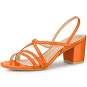 Allegra K ストラップ スリングバック サンダル シューズ チャンキーヒール レディース オレンジ 23.0cm(4)