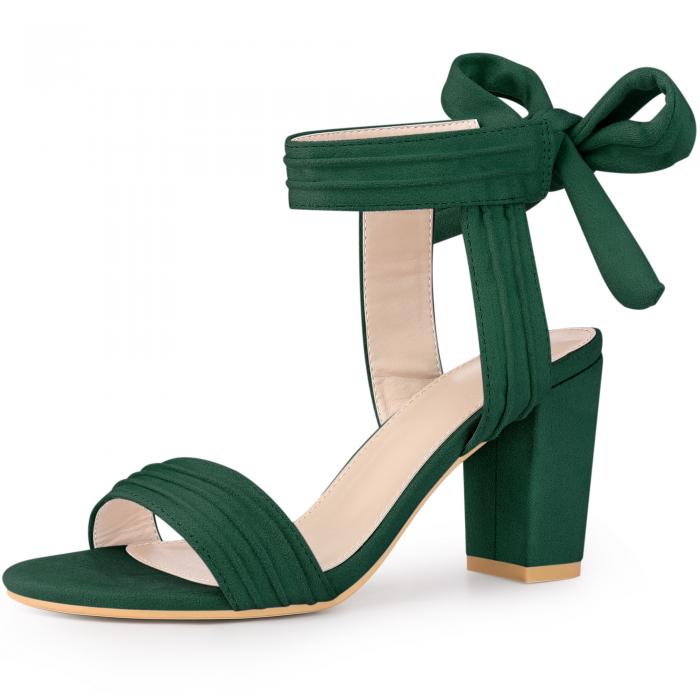 Perphy 女性用オープントゥアンクルタイバックチャンキーヒールサンダル ダーク緑 24.5cm