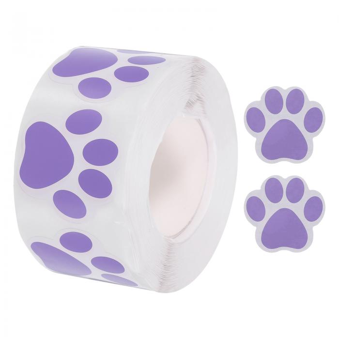 uxcell 接着ラベルシール パープル 500枚 ペ ットの足跡ステッカー 1.5" 犬の足跡 クマの足跡 子供や教師に対応のクラフトやパーティーに適したステッカー