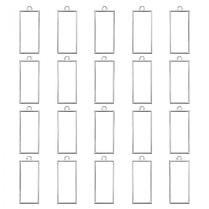 uxcell オープンバックベゼルペンダント 50個セット 矩形のホローフレームチャ ーム ジオメトリックな空白トレイ レジン宝石作り キャスト ネックレス ブレスレット DIYクラフト（シルバー）