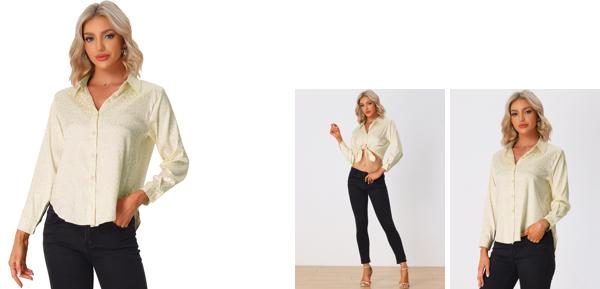 Allegra K レディース ボタンダウン ヒョウ柄 ビジネス カジュアル シャツ シャンパン M