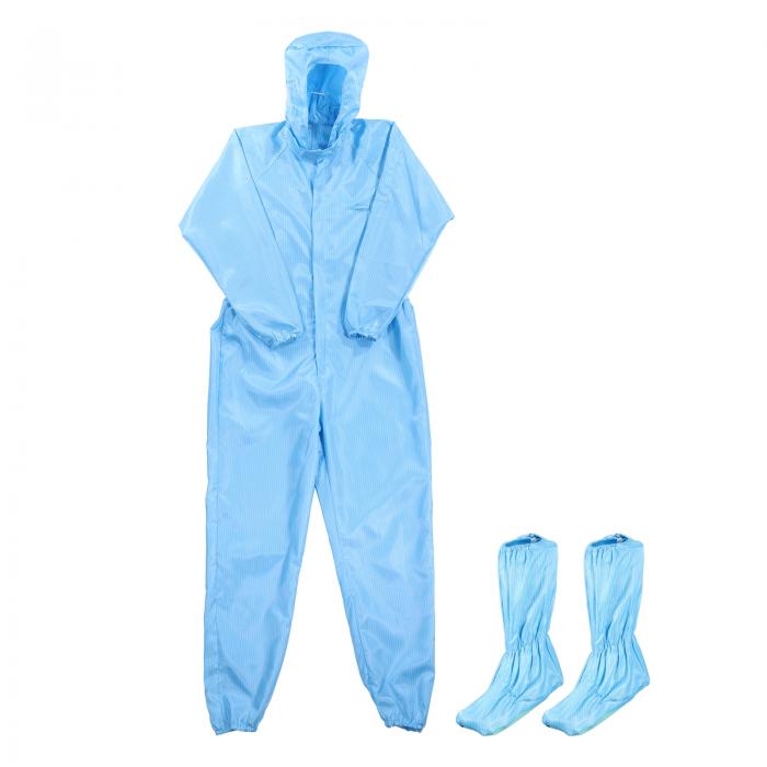 uxcell ESDラボコート 静電気防止服 サイエンスワンピース 伸縮性カフス ハットフード付き ソフトシューズ付き ユニフォーム 男女兼用 (ブルー 4XL...