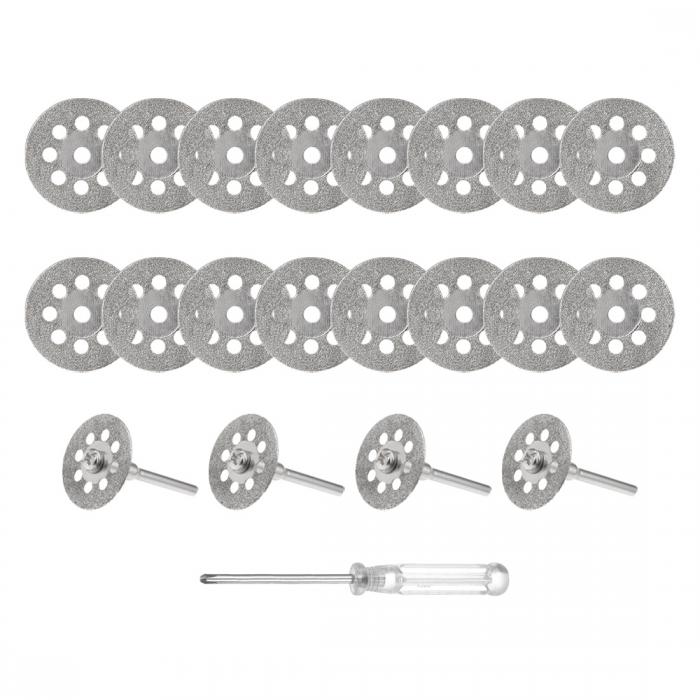 uxcell ダイヤモンドコート ロータリーカットオフ砥石ディスク 22 mm 8穴 4個マンドレルとドライバー付き 20個