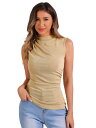 Allegra K モックネック カジュアル スリムフィット ノースリーブ シャツ用 ルーシュ タンクトップ レディース アプリコット M(4)